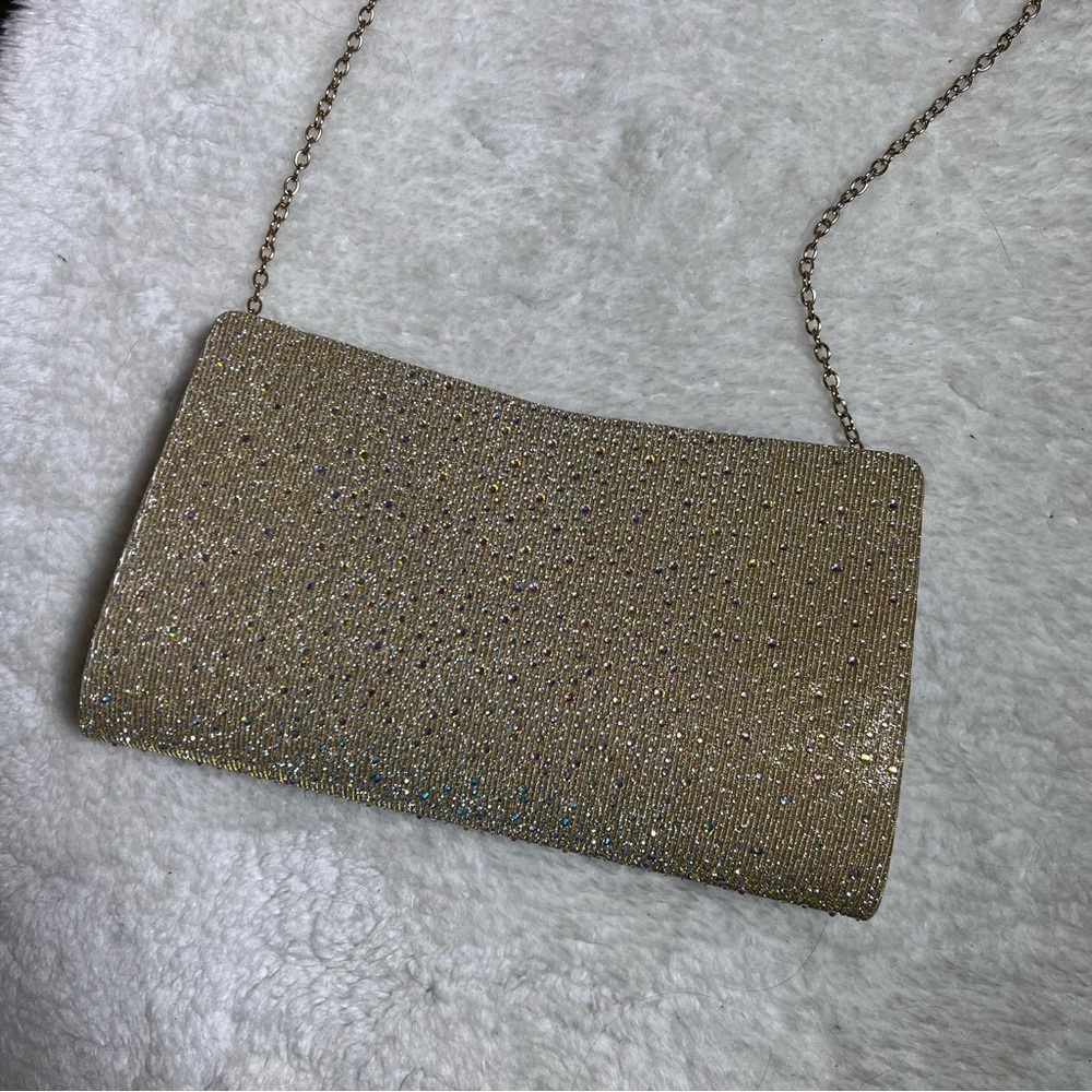 Gunne Sax by Jessica McClintock Gold Rhinestone Kacie Clutch Crossbody Bag - Picture 4 of 13